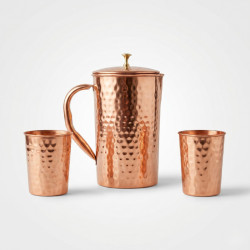 Miedziany Zestaw Naczyń Dzbanek Ozdobny 1,5l + 2 Kubki 250ml