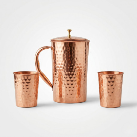 Miedziany Zestaw Naczyń Dzbanek Ozdobny 1,5l + 2 Kubki 250ml