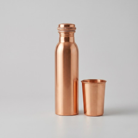Zestaw miedziany gładki - butelka 650 ml + kubek 250 ml